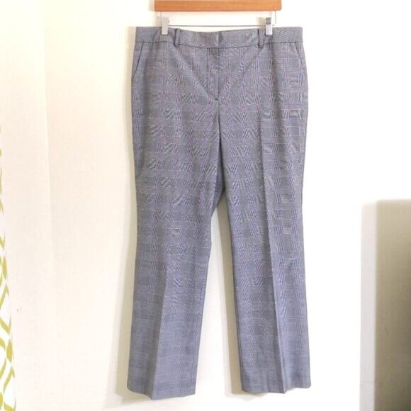 NWOT Talbots High Waist Straight Leg Stretch Career Pants Light Grey Plaid Sz 14 - Picture 1 of 4